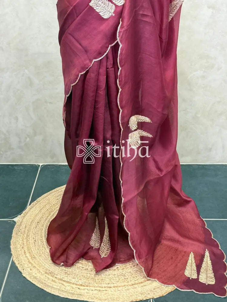 SILK ORGANZA HAND EMBROIDERY SAREE