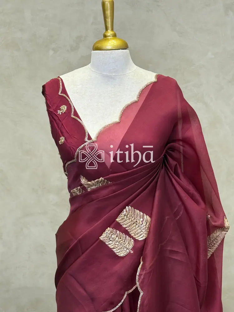 SILK ORGANZA HAND EMBROIDERY SAREE