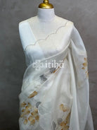 SILK ORGANZA HAND PAINTED EMBROIDERY SAREE