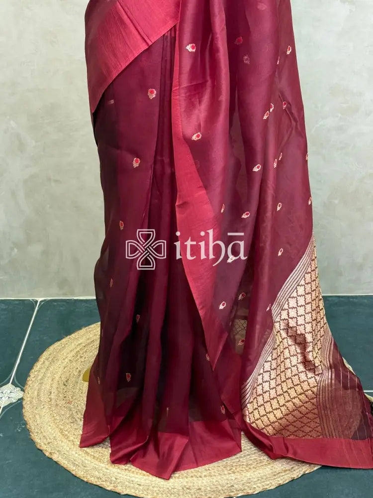 SILK ORGANZA MEENAKARI BHUTTI BANARASI SAREE
