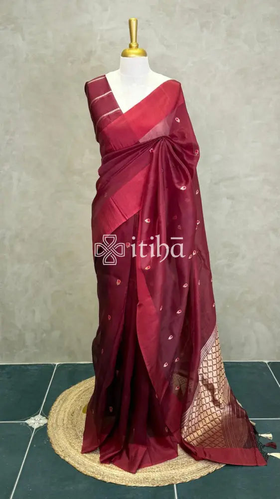 SILK ORGANZA MEENAKARI BHUTTI BANARASI SAREE