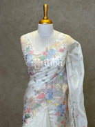 SILK ORGANZA MULTI COLOUR APPLIQUE EMBROIDERY SAREE