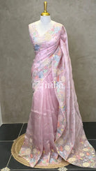 SILK ORGANZA MULTI COLOUR APPLIQUE EMBROIDERY SAREE
