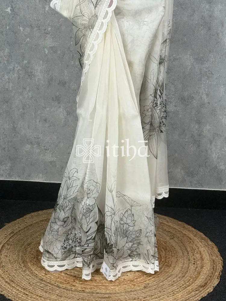 SILK ORGANZA PRINTED SAREE