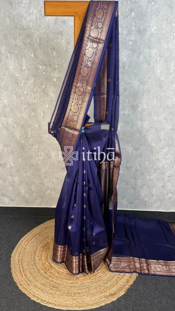 SILK ORGANZA SAREE - Navy