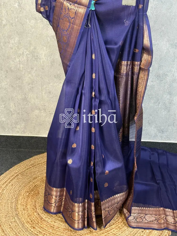 SILK ORGANZA SAREE - Navy