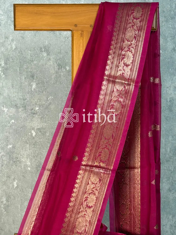 SILK ORGANZA SAREE - RANI PINK