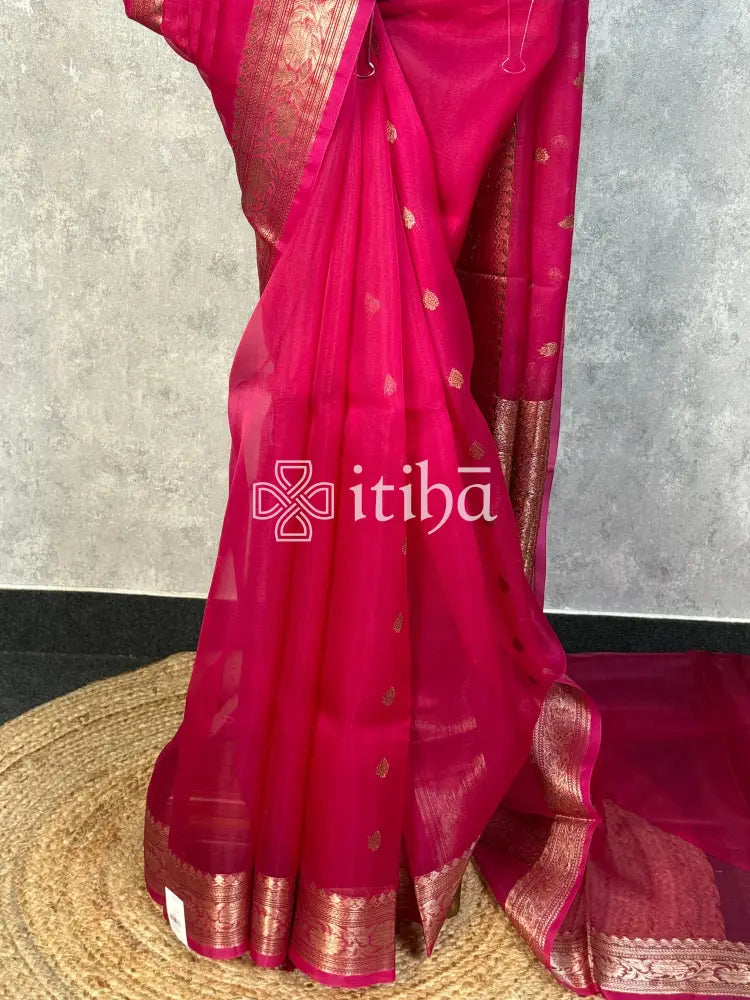 SILK ORGANZA SAREE - RANI PINK