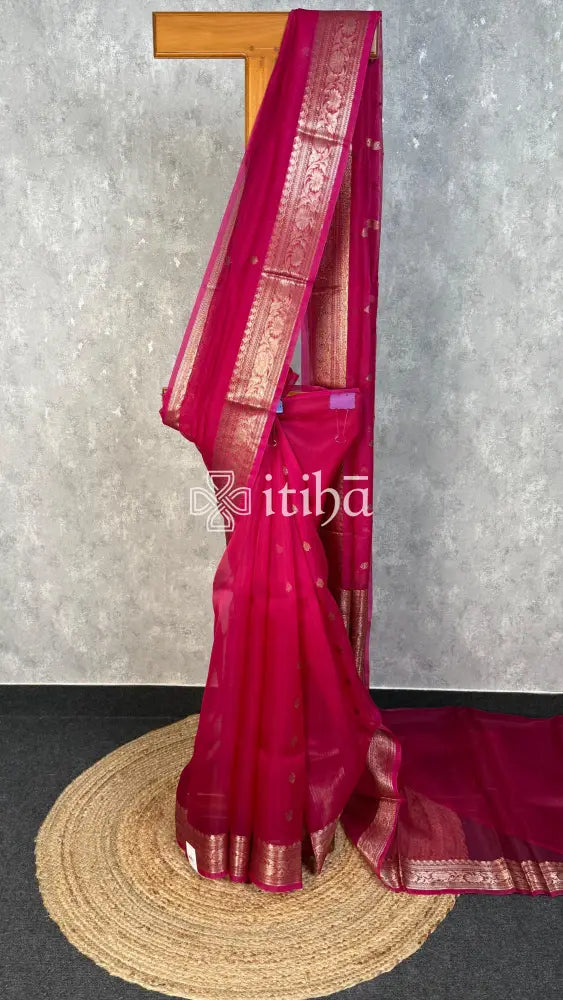 SILK ORGANZA SAREE - RANI PINK