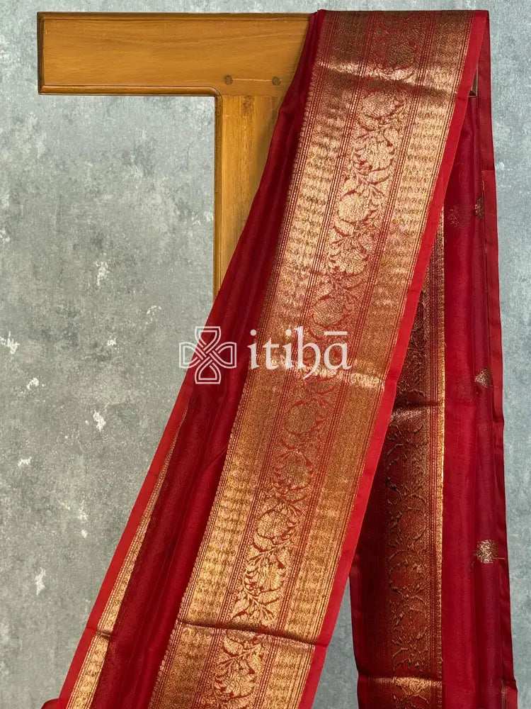 SILK ORGANZA SAREE - Red