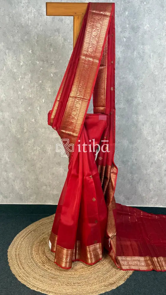 SILK ORGANZA SAREE - Red