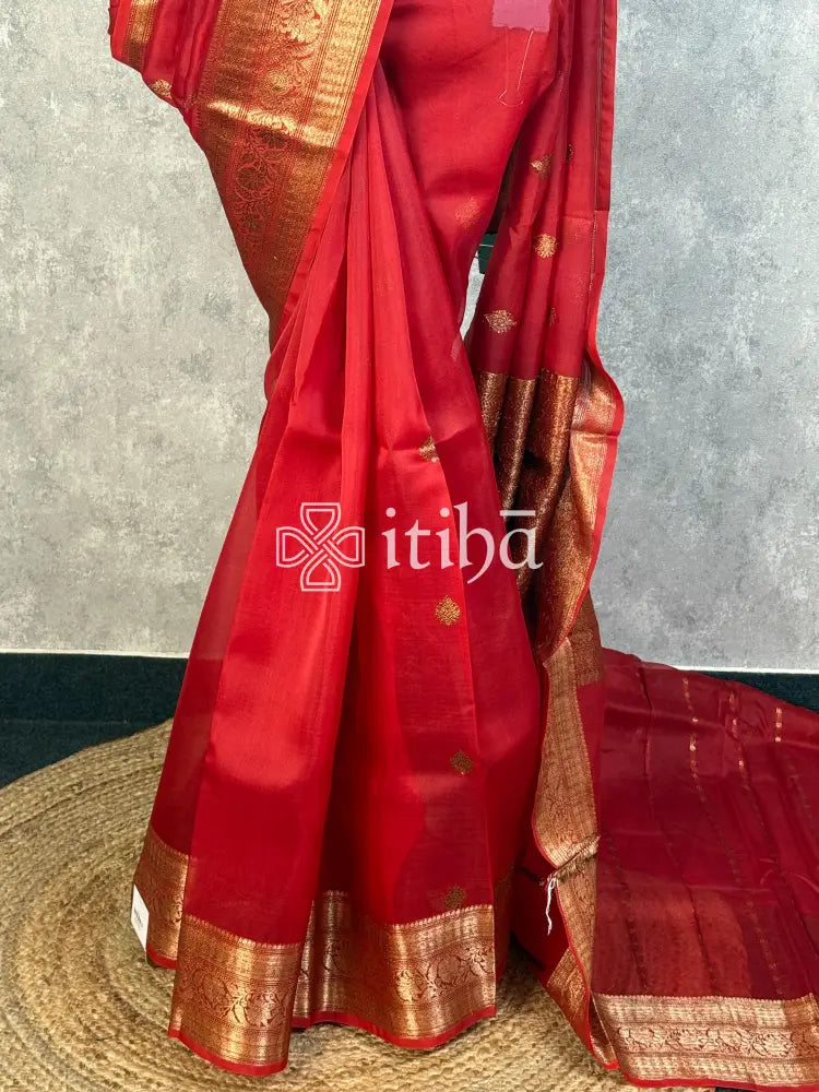 SILK ORGANZA SAREE - Red