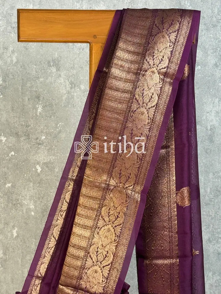 SILK ORGANZA SAREE - WINE PURPLE