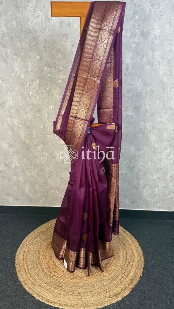 SILK ORGANZA SAREE - WINE PURPLE