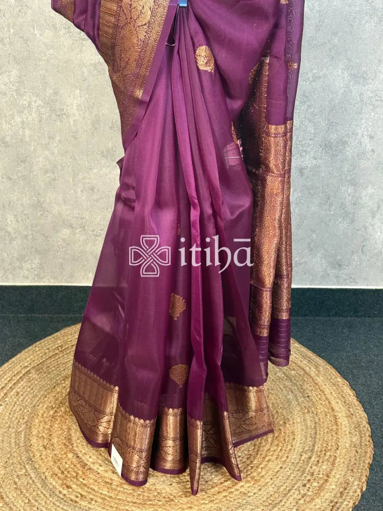 SILK ORGANZA SAREE - WINE PURPLE