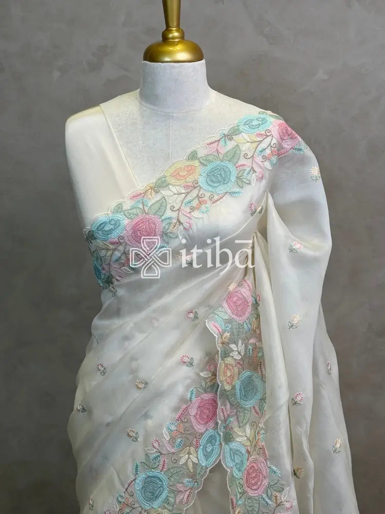 SILK ORGANZA SHADOW WORK EMBROIDERY SAREE