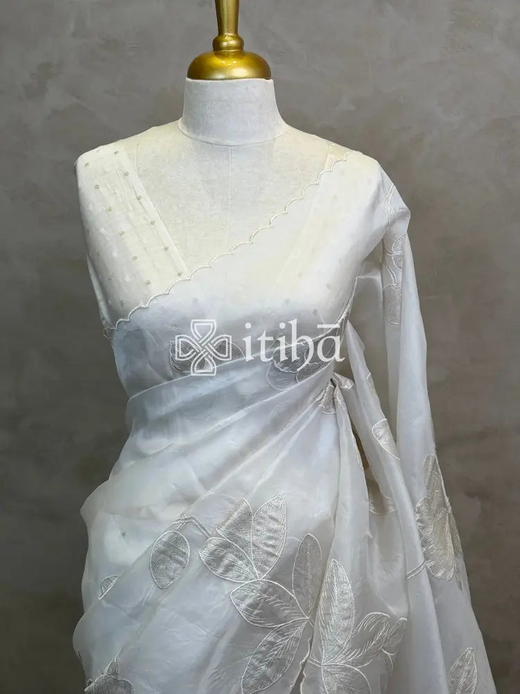 SILK ORGANZA TISSUE APPLIQUE EMBROIDERY SAREE