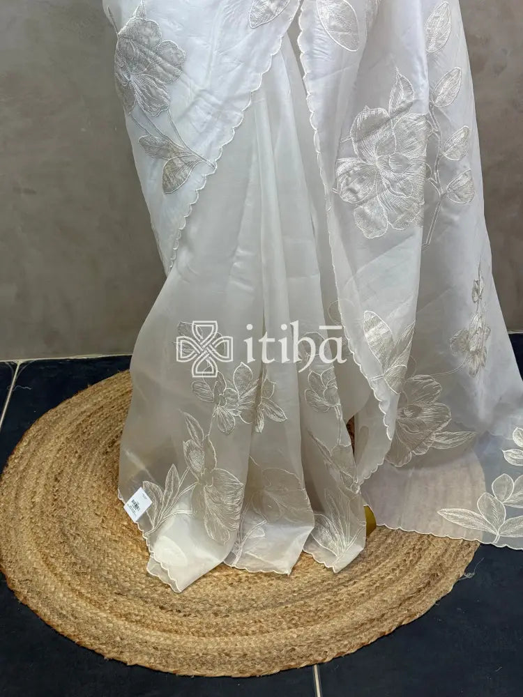 SILK ORGANZA TISSUE APPLIQUE EMBROIDERY SAREE