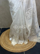 SILK ORGANZA TISSUE APPLIQUE EMBROIDERY SAREE
