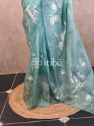 SILK ORGANZA TISSUE APPLIQUE EMBROIDERY SAREE