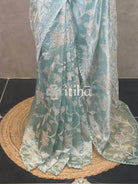 SILK ORGANZA TISSUE APPLIQUE EMBROIDERY SAREE