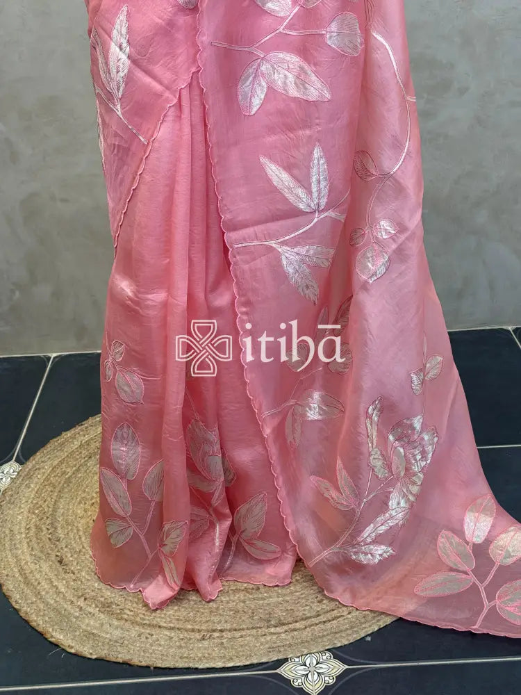 SILK ORGANZA TISSUE APPLIQUE EMBROIDERY SAREE