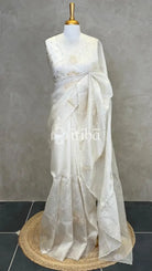 SILK ORGANZA TISSUE APPLIQUE EMBROIDERY SAREE