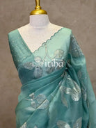 SILK ORGANZA TISSUE APPLIQUE EMBROIDERY SAREE
