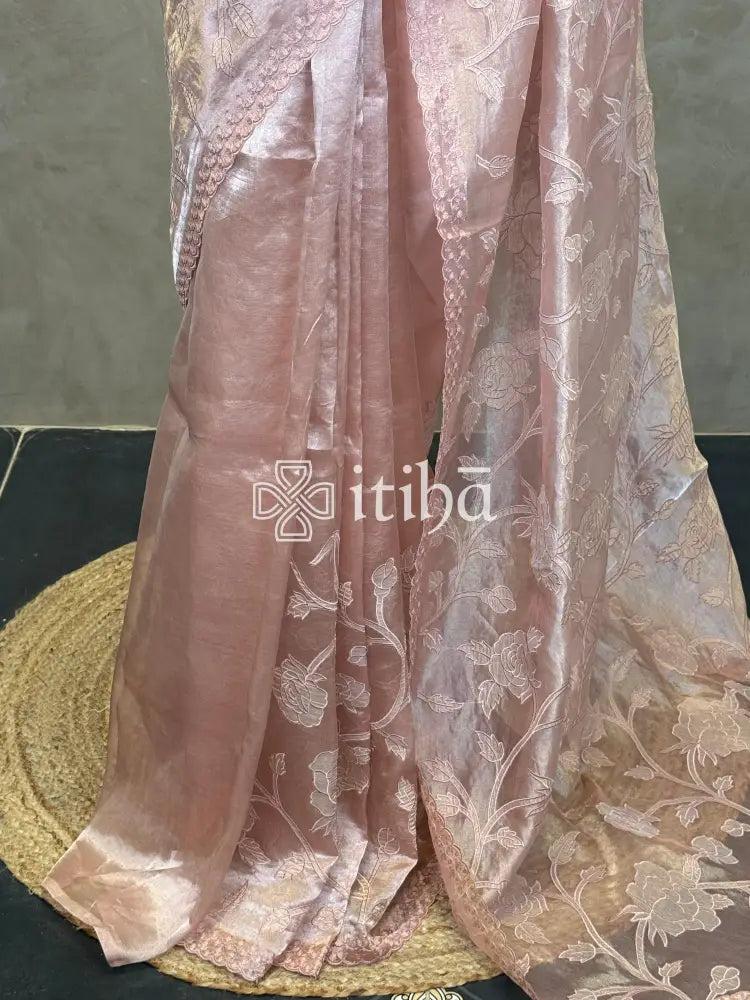 SILK ORGANZA TISSUE APPLIQUE EMBROIDERY SAREE