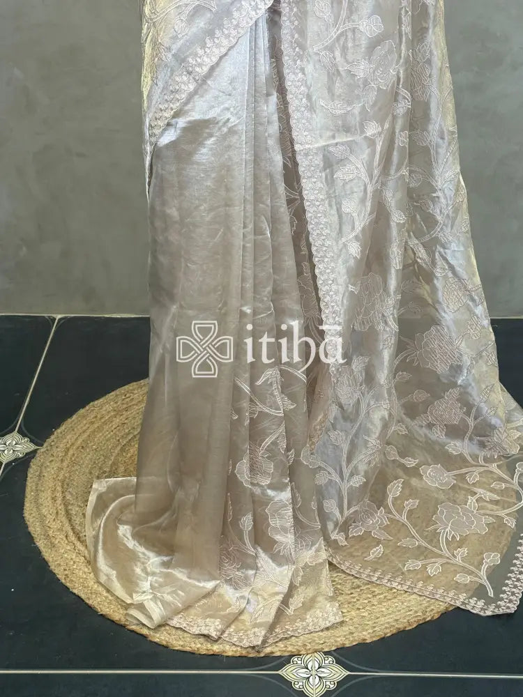 SILK ORGANZA TISSUE APPLIQUE EMBROIDERY SAREE