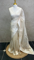SILK ORGANZA TUSSAR APPLIQUE EMBROIDERY SAREE