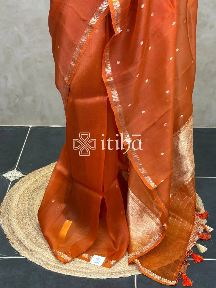 SILK ORGANZA ZARI BHUTI SAREE
