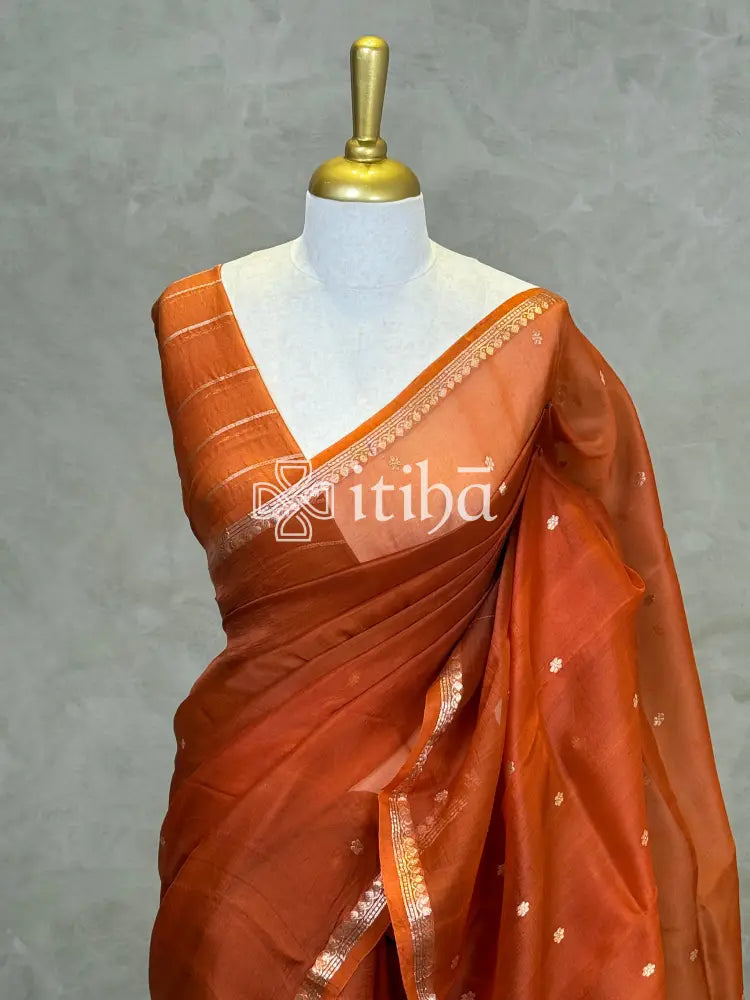 SILK ORGANZA ZARI BHUTI SAREE