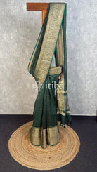 SILK ORGANZA ZARI CRUSH BANARASI SAREE - GREEN