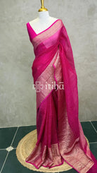 SILK ORGANZA ZARI CRUSH BANARASI SAREE - MAGENTA PINK