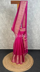 SILK ORGANZA ZARI CRUSH BANARASI SAREE - PINK