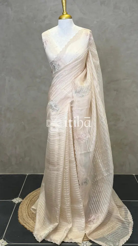 SILK ORGANZA ZARI PITTA WORK EMBROIDERY SAREE