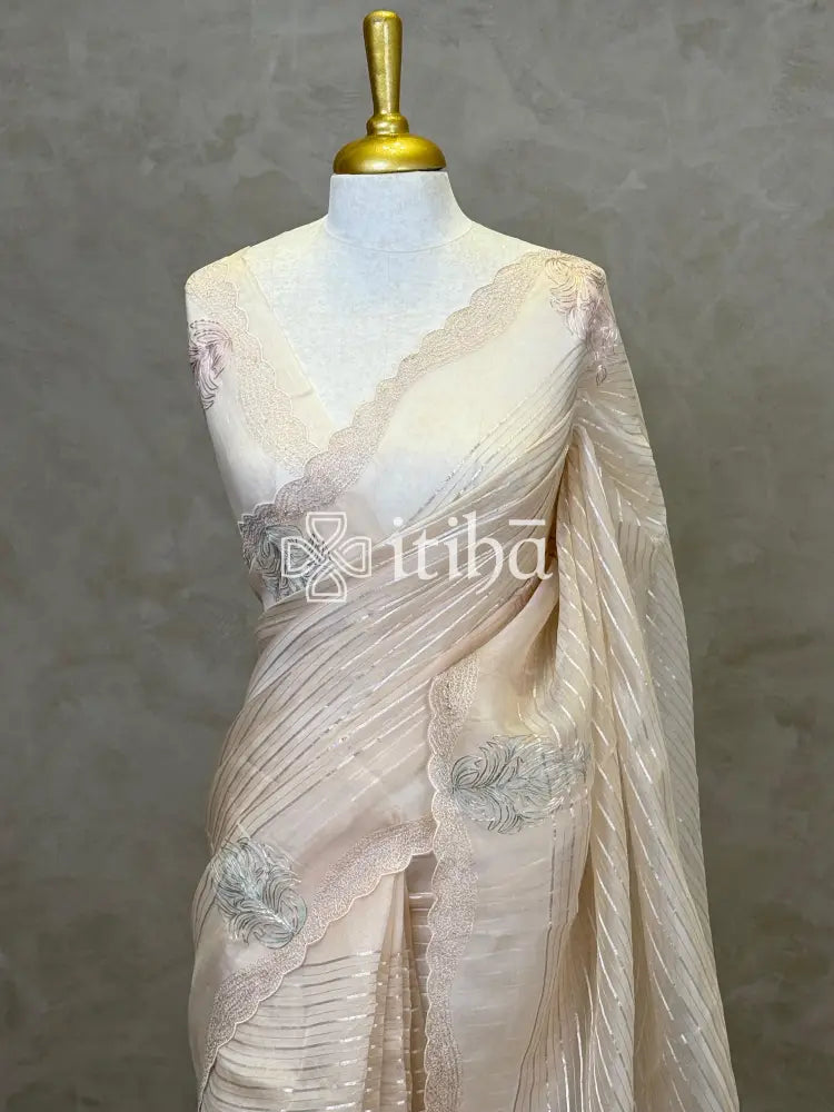 SILK ORGANZA ZARI PITTA WORK EMBROIDERY SAREE