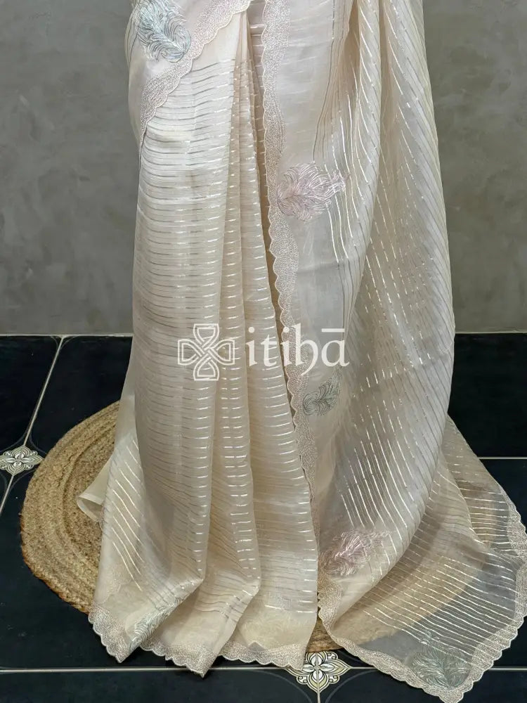 SILK ORGANZA ZARI PITTA WORK EMBROIDERY SAREE
