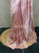 SILK TISSUE ORGANZA APPLIQUE EMBROIDERY SAREE
