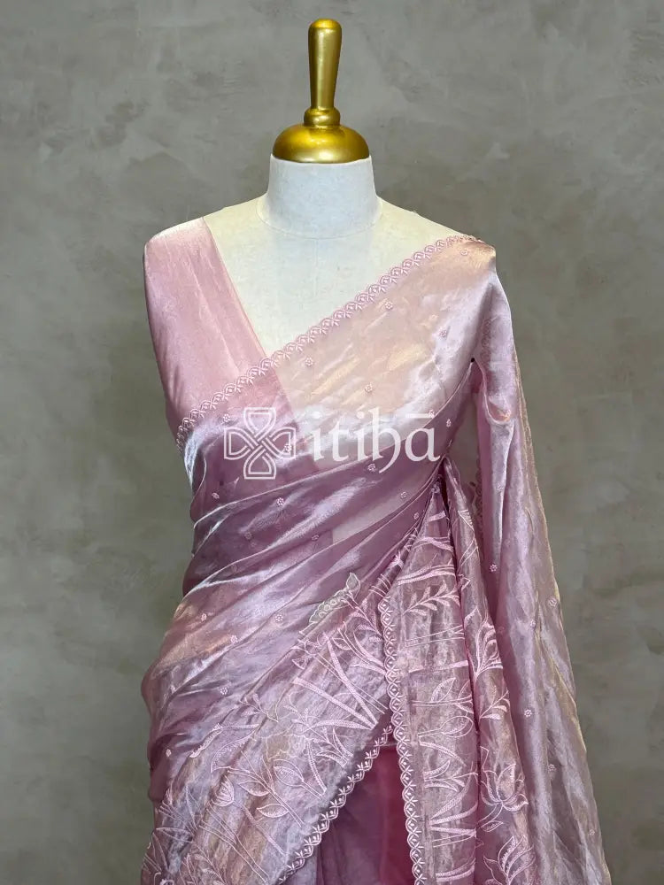SILK TISSUE ORGANZA APPLIQUE EMBROIDERY SAREE