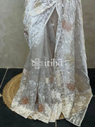 SILK TISSUE ORGANZA APPLIQUE EMBROIDERY SAREE