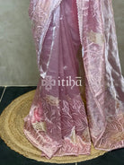 SILK TISSUE ORGANZA APPLIQUE EMBROIDERY SAREE