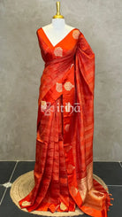 SOFT KATAN SILK MEENAKARI BANARASI SAREE - DEEP ORANGE