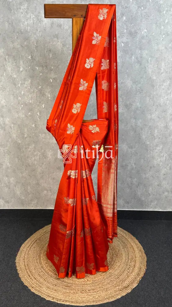 SOFT KATAN SILK SAREE - DEEP ORANGE