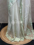 SOFT ORGANZA APPLIQUE EMBROIDERY SAREE