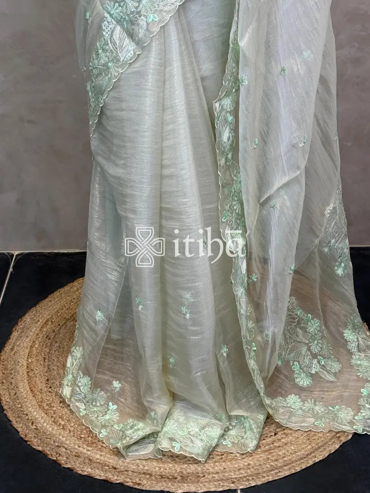 SOFT ORGANZA APPLIQUE EMBROIDERY SAREE