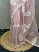 SOFT ORGANZA APPLIQUE EMBROIDERY SAREE