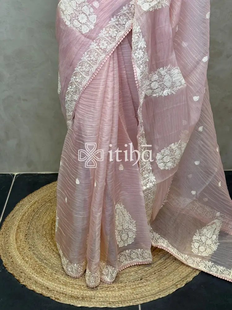 SOFT ORGANZA APPLIQUE EMBROIDERY SAREE