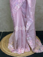 SOFT ORGANZA APPLIQUE EMBROIDERY SAREE